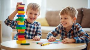 children playing lovely and fun activities at home